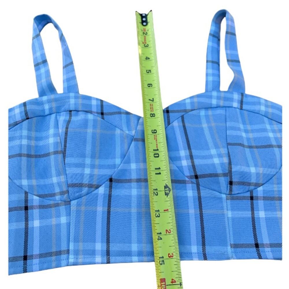 Hesperus Blue Plaid Crop Top XL Y2K Bustier Corset Tank Zip Back Retro Grunge - Picture 4 of 8